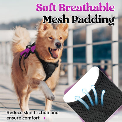 Escape Proof Dog Harness for Large, No Pull with Lift Handle | No Escape, Full Soft Padded, Reflective Adjustable Vest, Leash Clip for Walking Hiking Training, Black, Large