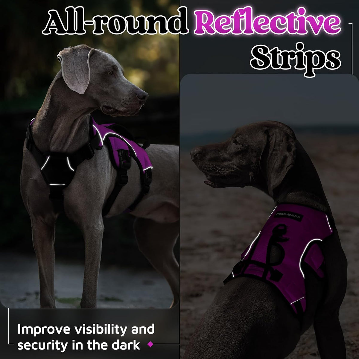 Escape Proof Dog Harness for Large, No Pull with Lift Handle | No Escape, Full Soft Padded, Reflective Adjustable Vest, Leash Clip for Walking Hiking Training, Black, Large