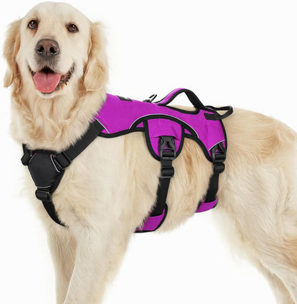 Escape Proof Dog Harness for Large, No Pull with Lift Handle | No Escape, Full Soft Padded, Reflective Adjustable Vest, Leash Clip for Walking Hiking Training, Black, Large