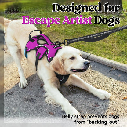 Escape Proof Dog Harness for Large, No Pull with Lift Handle | No Escape, Full Soft Padded, Reflective Adjustable Vest, Leash Clip for Walking Hiking Training, Black, Large
