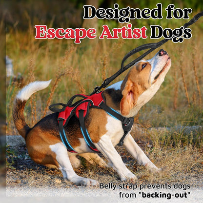 Escape Proof Dog Harness for Large, No Pull with Lift Handle | No Escape, Full Soft Padded, Reflective Adjustable Vest, Leash Clip for Walking Hiking Training, Black, Large