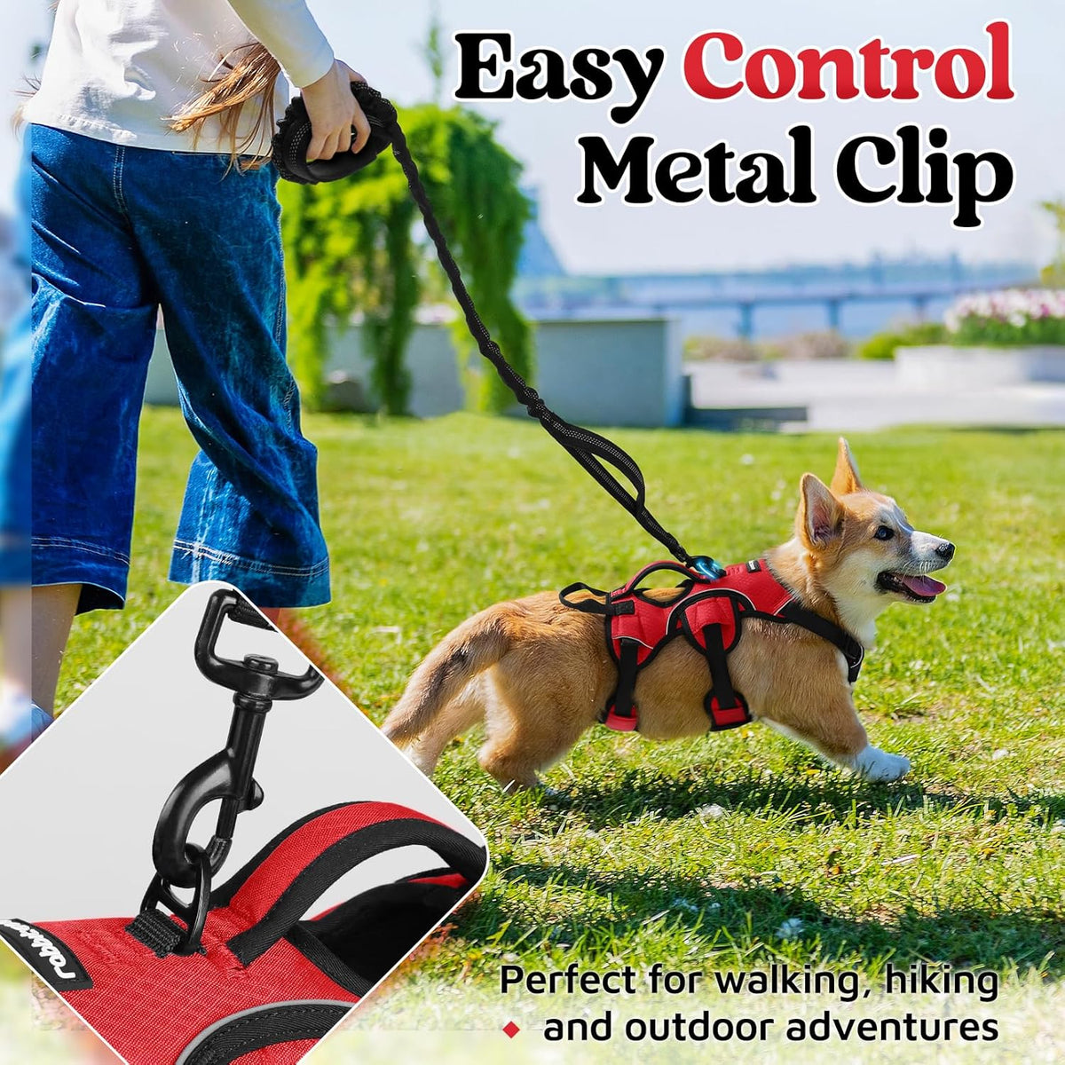 Escape Proof Dog Harness for Large, No Pull with Lift Handle | No Escape, Full Soft Padded, Reflective Adjustable Vest, Leash Clip for Walking Hiking Training, Black, Large