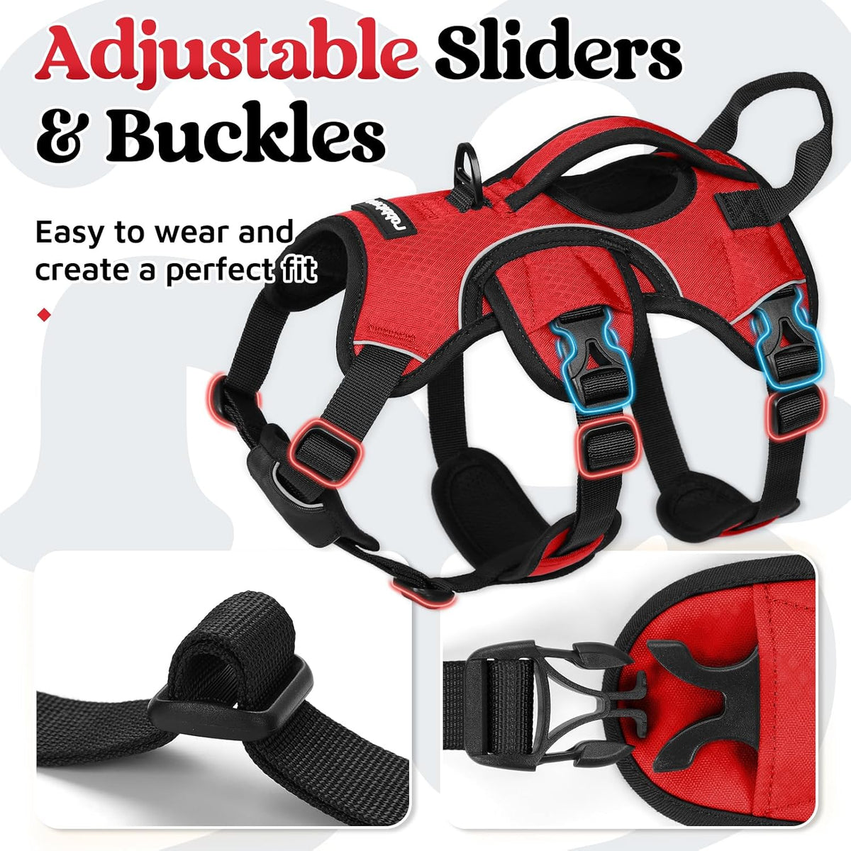 Escape Proof Dog Harness for Large, No Pull with Lift Handle | No Escape, Full Soft Padded, Reflective Adjustable Vest, Leash Clip for Walking Hiking Training, Black, Large