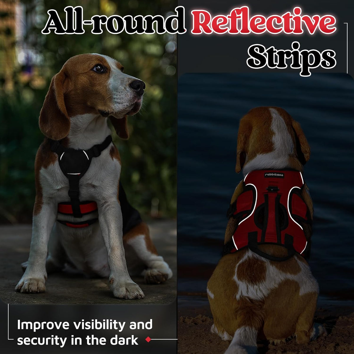 Escape Proof Dog Harness for Large, No Pull with Lift Handle | No Escape, Full Soft Padded, Reflective Adjustable Vest, Leash Clip for Walking Hiking Training, Black, Large