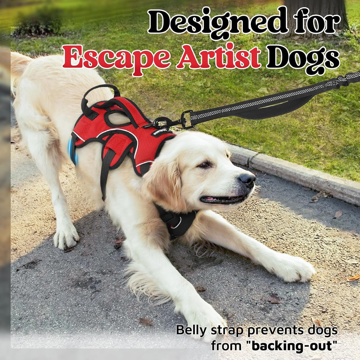 Escape Proof Dog Harness for Large, No Pull with Lift Handle | No Escape, Full Soft Padded, Reflective Adjustable Vest, Leash Clip for Walking Hiking Training, Black, Large