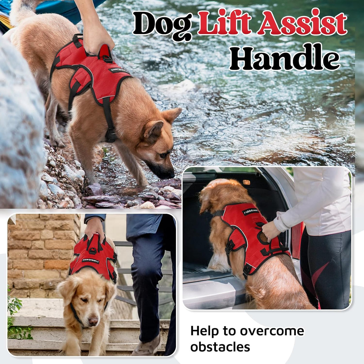 Escape Proof Dog Harness for Large, No Pull with Lift Handle | No Escape, Full Soft Padded, Reflective Adjustable Vest, Leash Clip for Walking Hiking Training, Black, Large