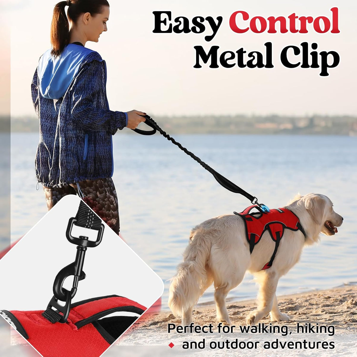 Escape Proof Dog Harness for Large, No Pull with Lift Handle | No Escape, Full Soft Padded, Reflective Adjustable Vest, Leash Clip for Walking Hiking Training, Black, Large