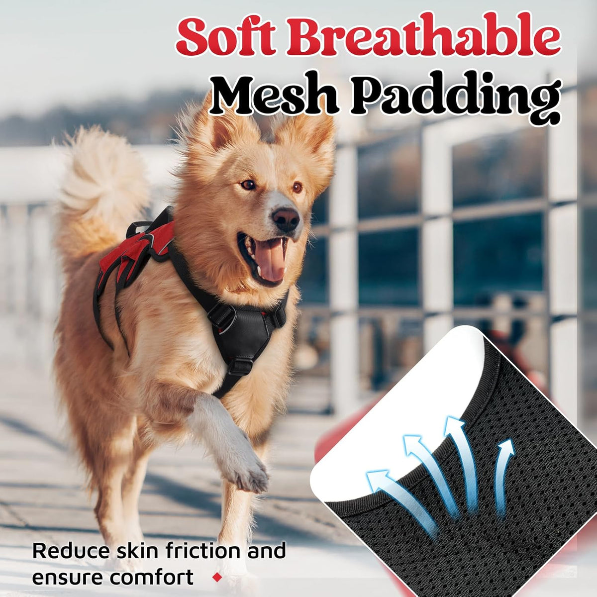 Escape Proof Dog Harness for Large, No Pull with Lift Handle | No Escape, Full Soft Padded, Reflective Adjustable Vest, Leash Clip for Walking Hiking Training, Black, Large