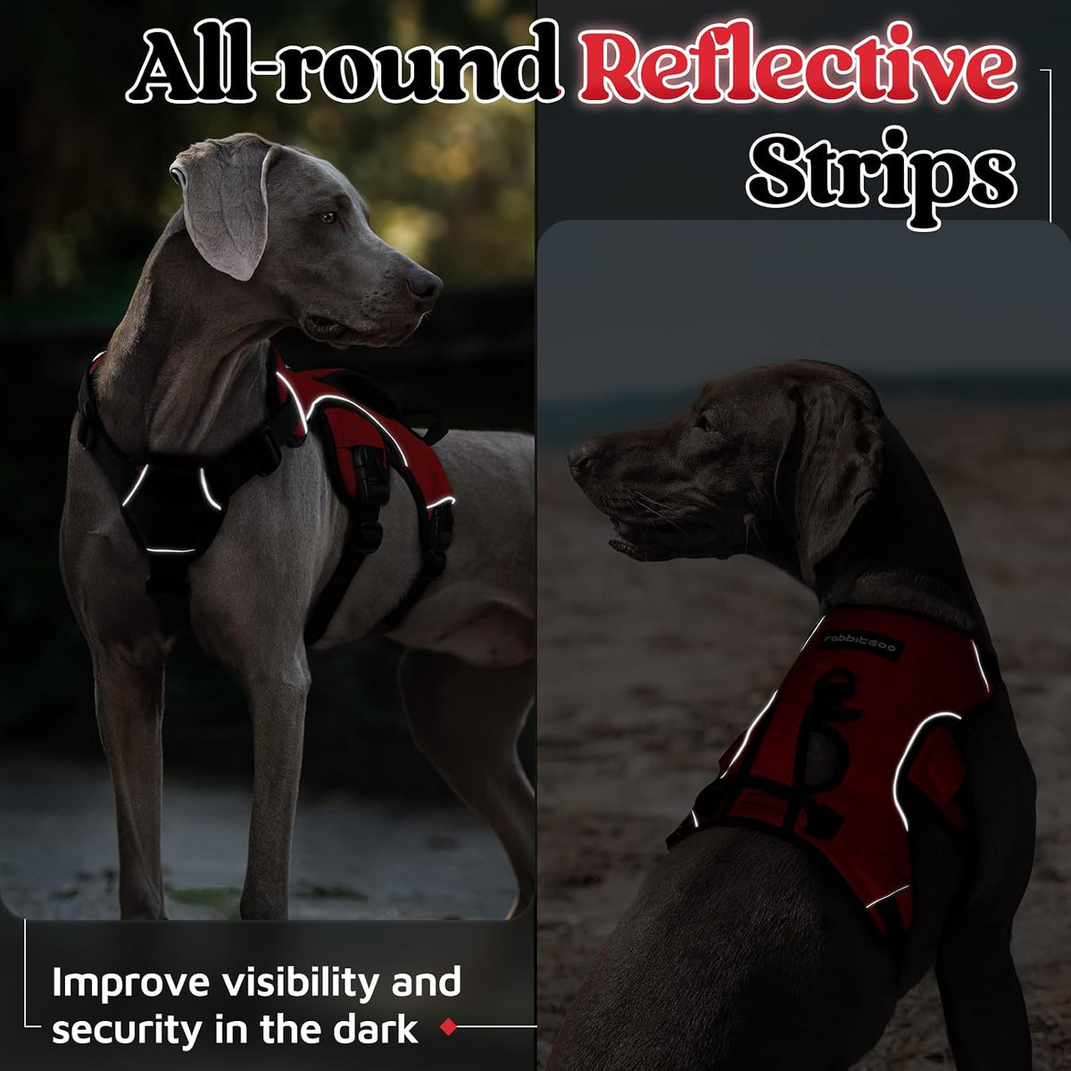 Escape Proof Dog Harness for Large, No Pull with Lift Handle | No Escape, Full Soft Padded, Reflective Adjustable Vest, Leash Clip for Walking Hiking Training, Black, Large