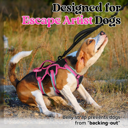 Escape Proof Dog Harness for Large, No Pull with Lift Handle | No Escape, Full Soft Padded, Reflective Adjustable Vest, Leash Clip for Walking Hiking Training, Black, Large