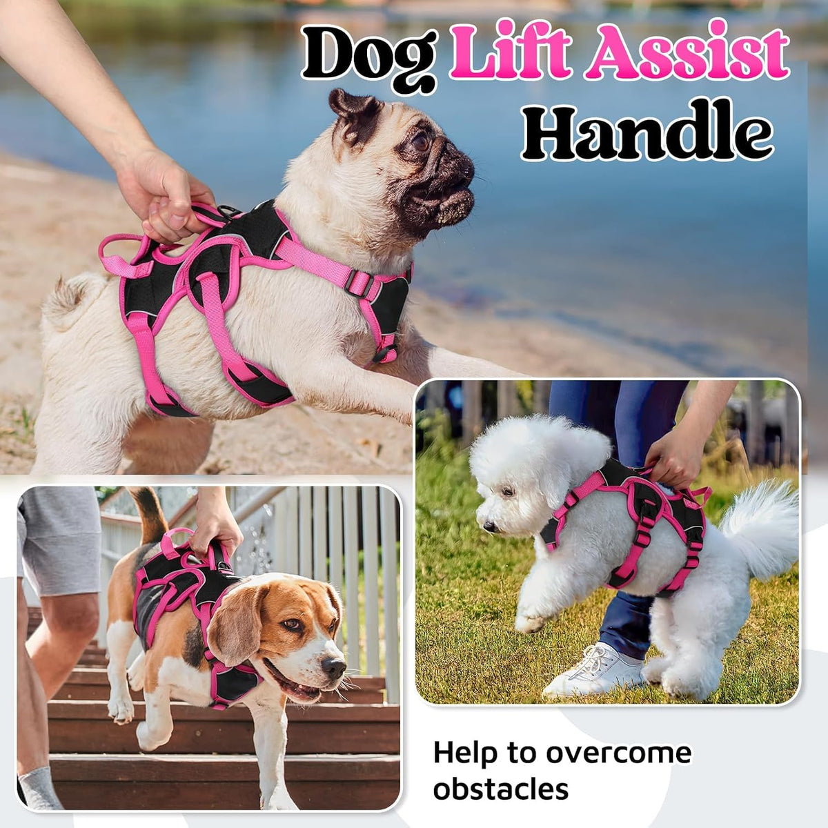 Escape Proof Dog Harness for Large, No Pull with Lift Handle | No Escape, Full Soft Padded, Reflective Adjustable Vest, Leash Clip for Walking Hiking Training, Black, Large