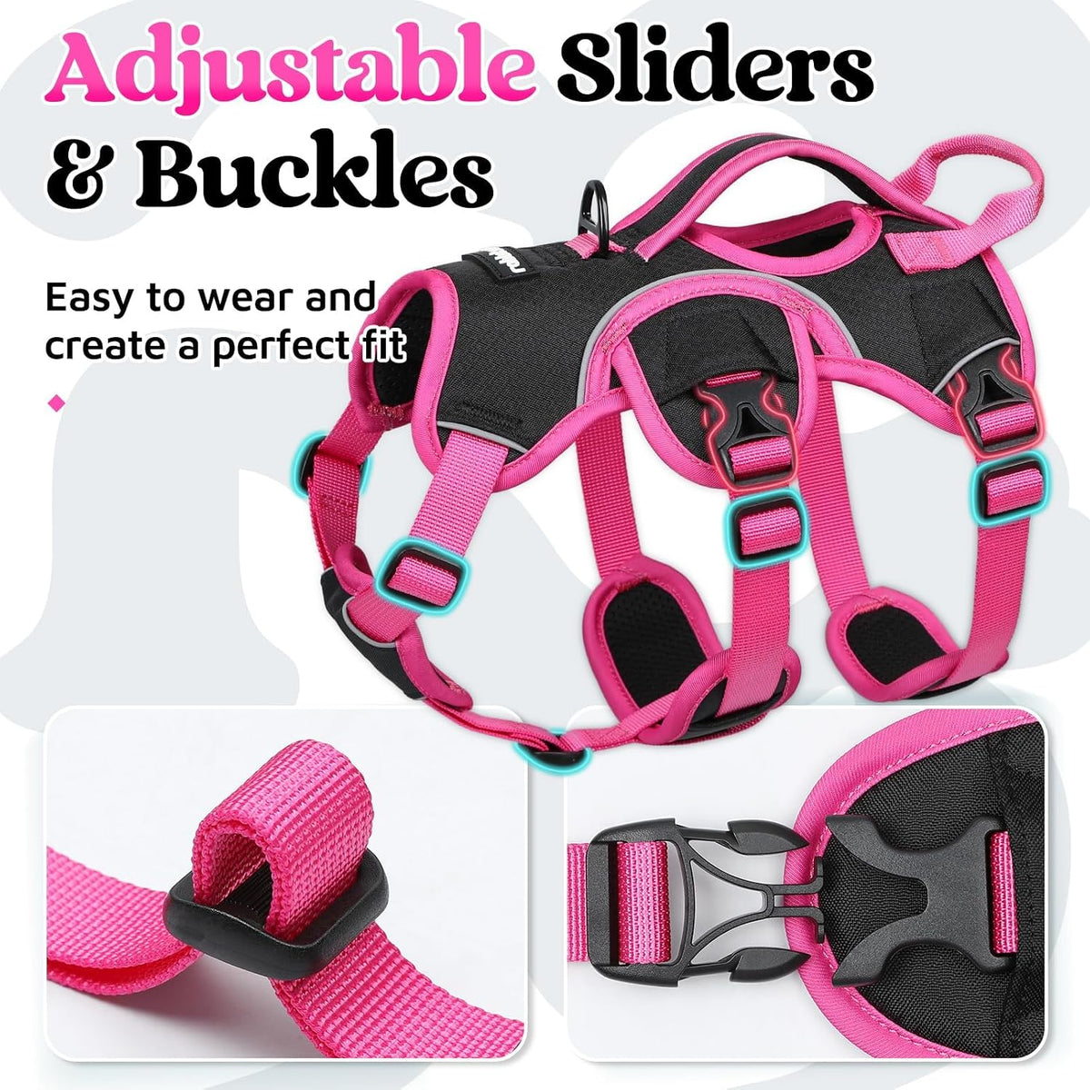 Escape Proof Dog Harness for Large, No Pull with Lift Handle | No Escape, Full Soft Padded, Reflective Adjustable Vest, Leash Clip for Walking Hiking Training, Black, Large