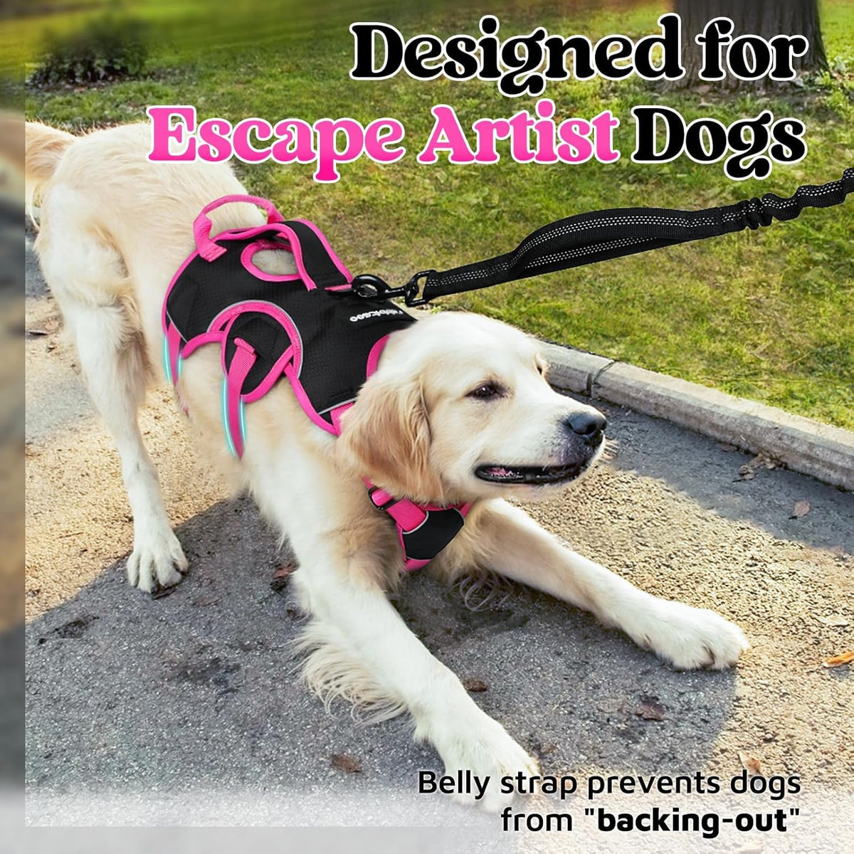 Escape Proof Dog Harness for Large, No Pull with Lift Handle | No Escape, Full Soft Padded, Reflective Adjustable Vest, Leash Clip for Walking Hiking Training, Black, Large