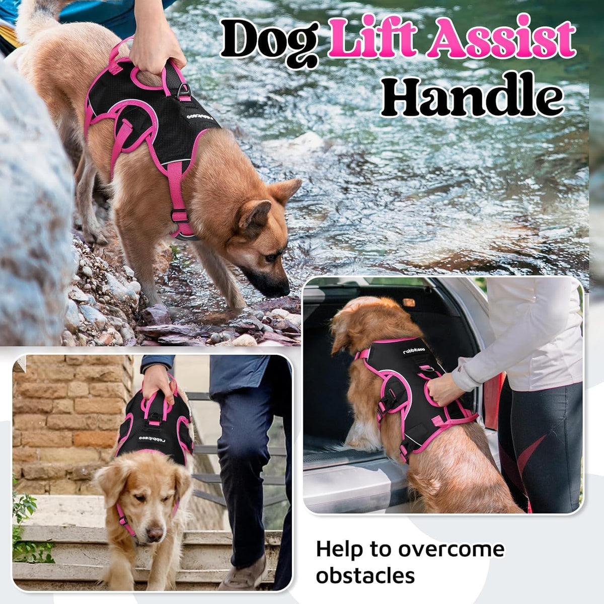 Escape Proof Dog Harness for Large, No Pull with Lift Handle | No Escape, Full Soft Padded, Reflective Adjustable Vest, Leash Clip for Walking Hiking Training, Black, Large