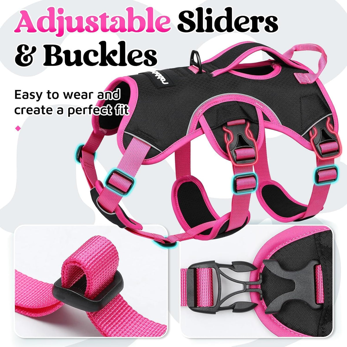 Escape Proof Dog Harness for Large, No Pull with Lift Handle | No Escape, Full Soft Padded, Reflective Adjustable Vest, Leash Clip for Walking Hiking Training, Black, Large