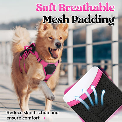 Escape Proof Dog Harness for Large, No Pull with Lift Handle | No Escape, Full Soft Padded, Reflective Adjustable Vest, Leash Clip for Walking Hiking Training, Black, Large