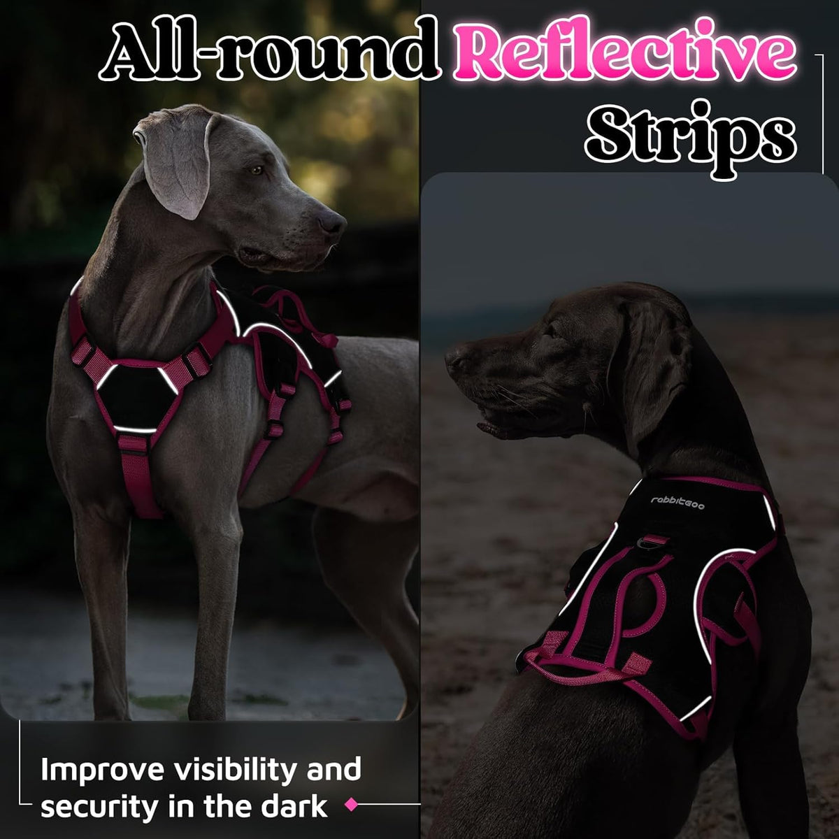 Escape Proof Dog Harness for Large, No Pull with Lift Handle | No Escape, Full Soft Padded, Reflective Adjustable Vest, Leash Clip for Walking Hiking Training, Black, Large