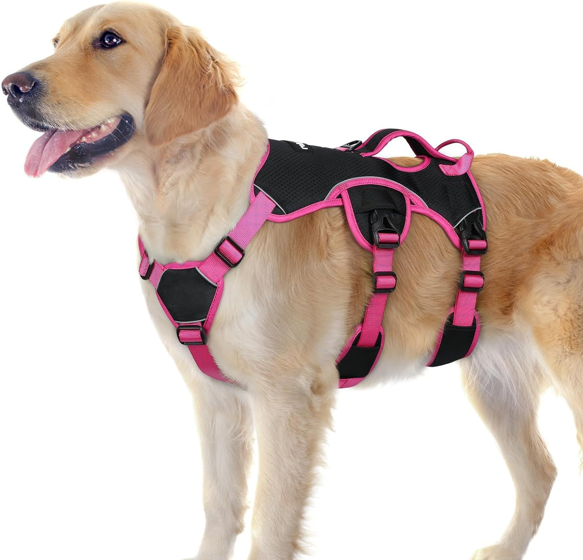 Escape Proof Dog Harness for Large, No Pull with Lift Handle | No Escape, Full Soft Padded, Reflective Adjustable Vest, Leash Clip for Walking Hiking Training, Black, Large