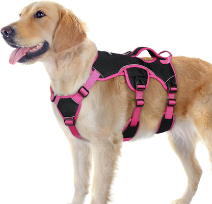 Escape Proof Dog Harness for Large, No Pull with Lift Handle | No Escape, Full Soft Padded, Reflective Adjustable Vest, Leash Clip for Walking Hiking Training, Black, Large