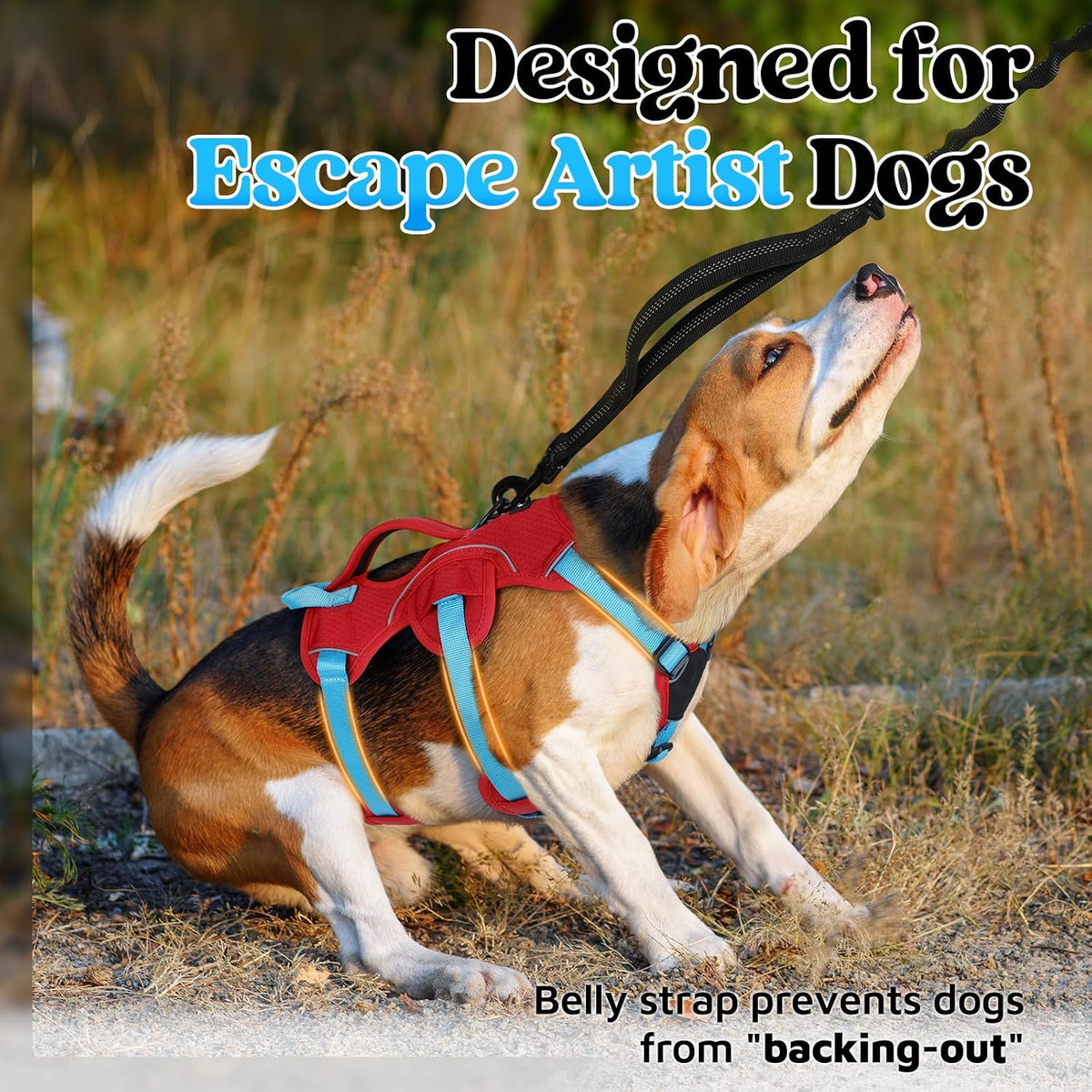 Escape Proof Dog Harness for Large, No Pull with Lift Handle | No Escape, Full Soft Padded, Reflective Adjustable Vest, Leash Clip for Walking Hiking Training, Black, Large