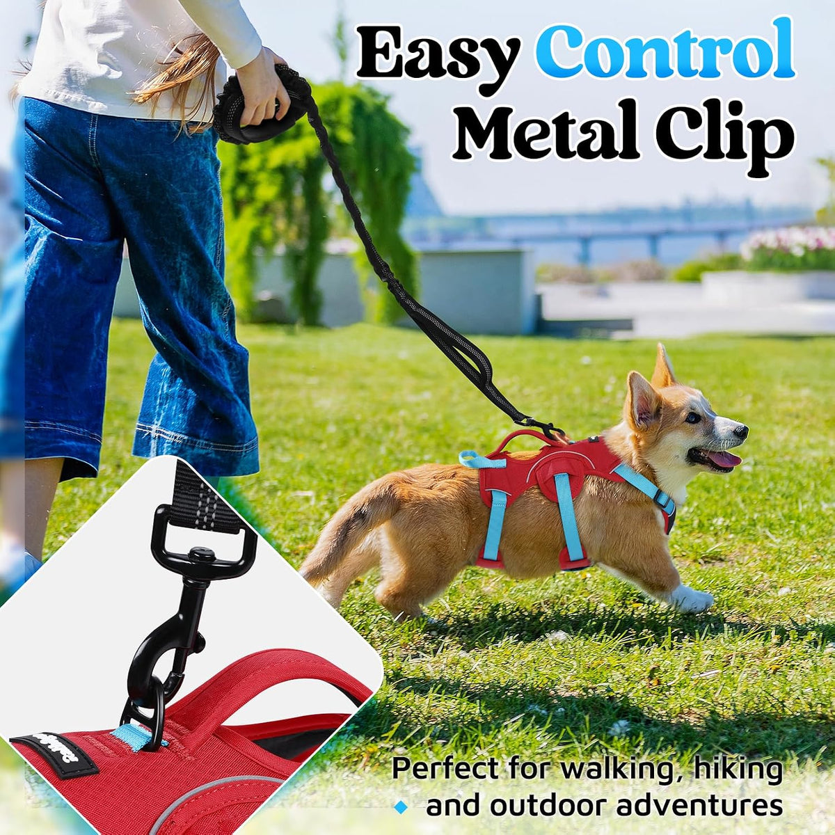 Escape Proof Dog Harness for Large, No Pull with Lift Handle | No Escape, Full Soft Padded, Reflective Adjustable Vest, Leash Clip for Walking Hiking Training, Black, Large