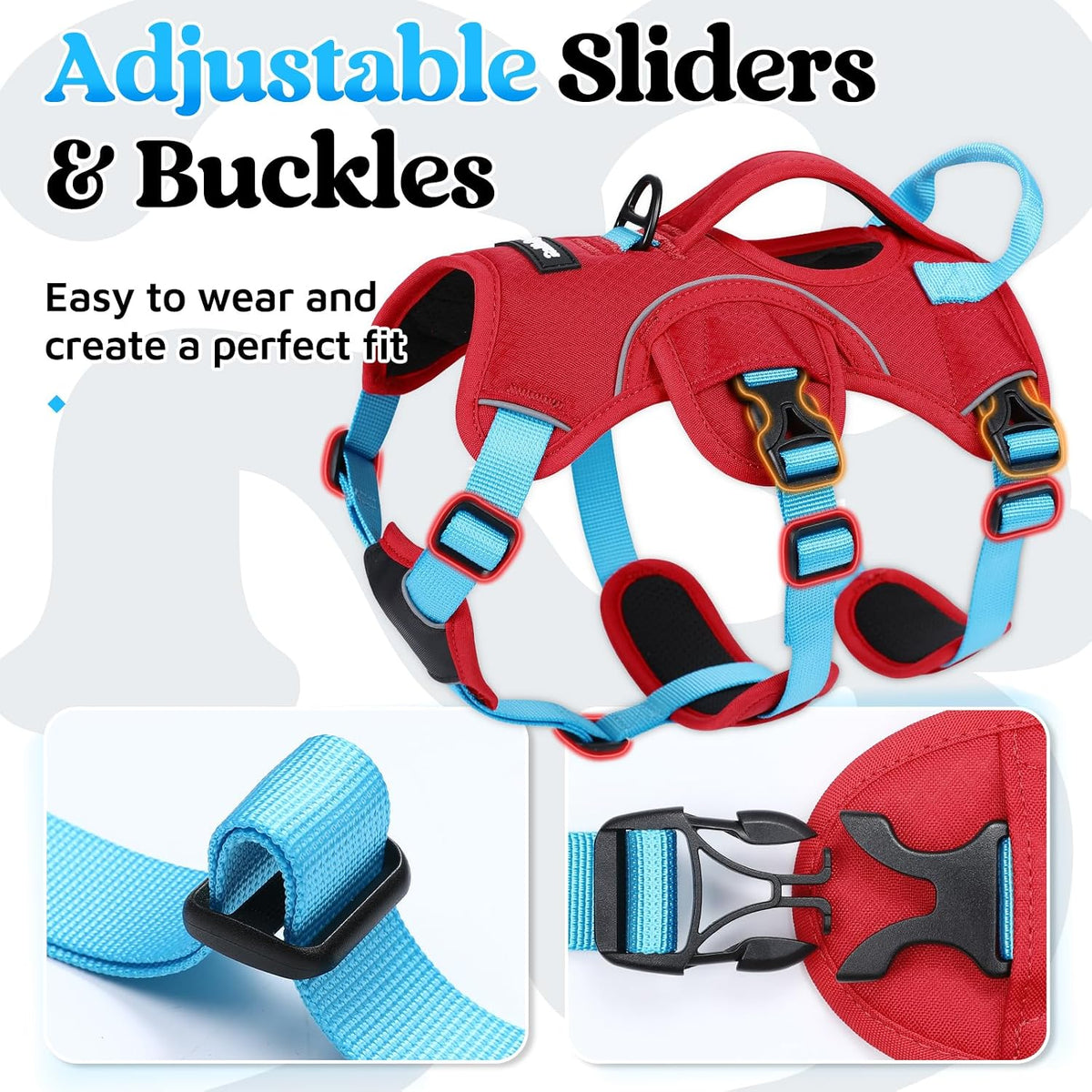 Escape Proof Dog Harness for Large, No Pull with Lift Handle | No Escape, Full Soft Padded, Reflective Adjustable Vest, Leash Clip for Walking Hiking Training, Black, Large