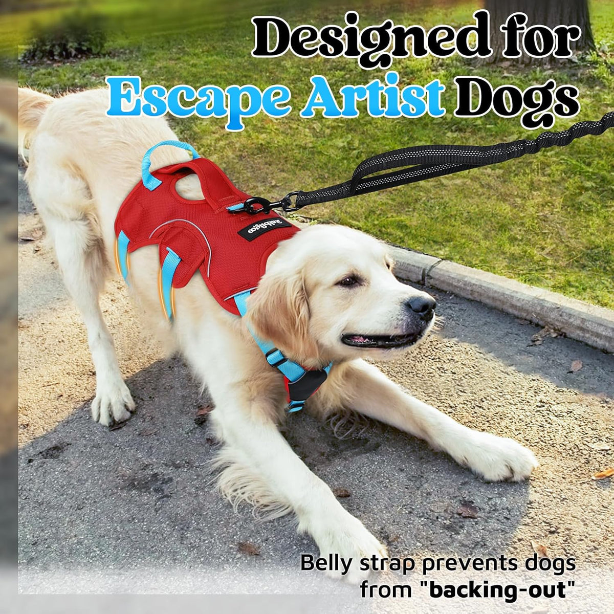 Escape Proof Dog Harness for Large, No Pull with Lift Handle | No Escape, Full Soft Padded, Reflective Adjustable Vest, Leash Clip for Walking Hiking Training, Black, Large