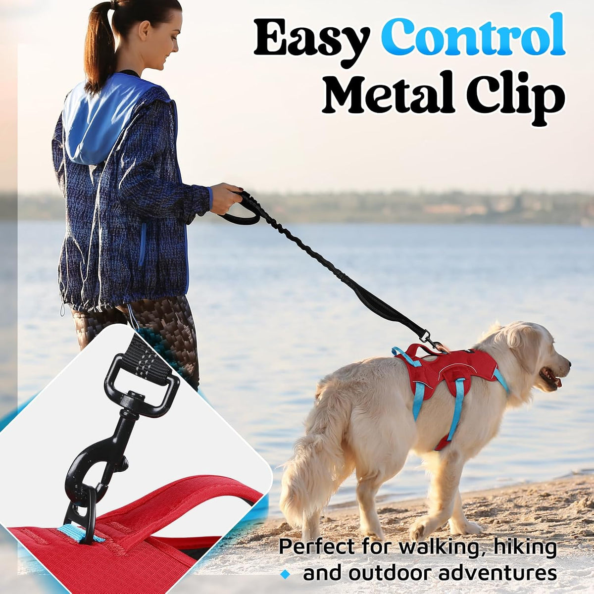 Escape Proof Dog Harness for Large, No Pull with Lift Handle | No Escape, Full Soft Padded, Reflective Adjustable Vest, Leash Clip for Walking Hiking Training, Black, Large