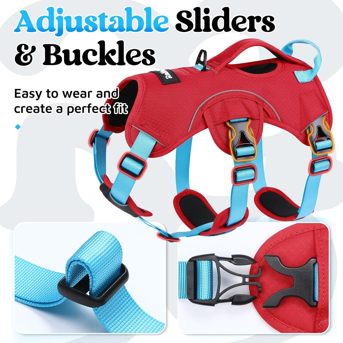 Escape Proof Dog Harness for Large, No Pull with Lift Handle | No Escape, Full Soft Padded, Reflective Adjustable Vest, Leash Clip for Walking Hiking Training, Black, Large