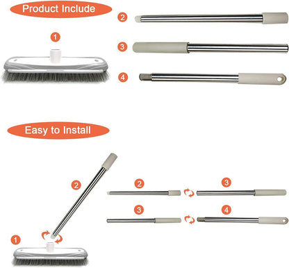 Push Broom,Pet Hair Removal Broom with Squeegee,Soft Silicone Bristle Broom with Long Handle,Non Scratch Carpet Sweeper Brush for Cat Dog Hair Hardwood(Orange) Extra Long for Tall People