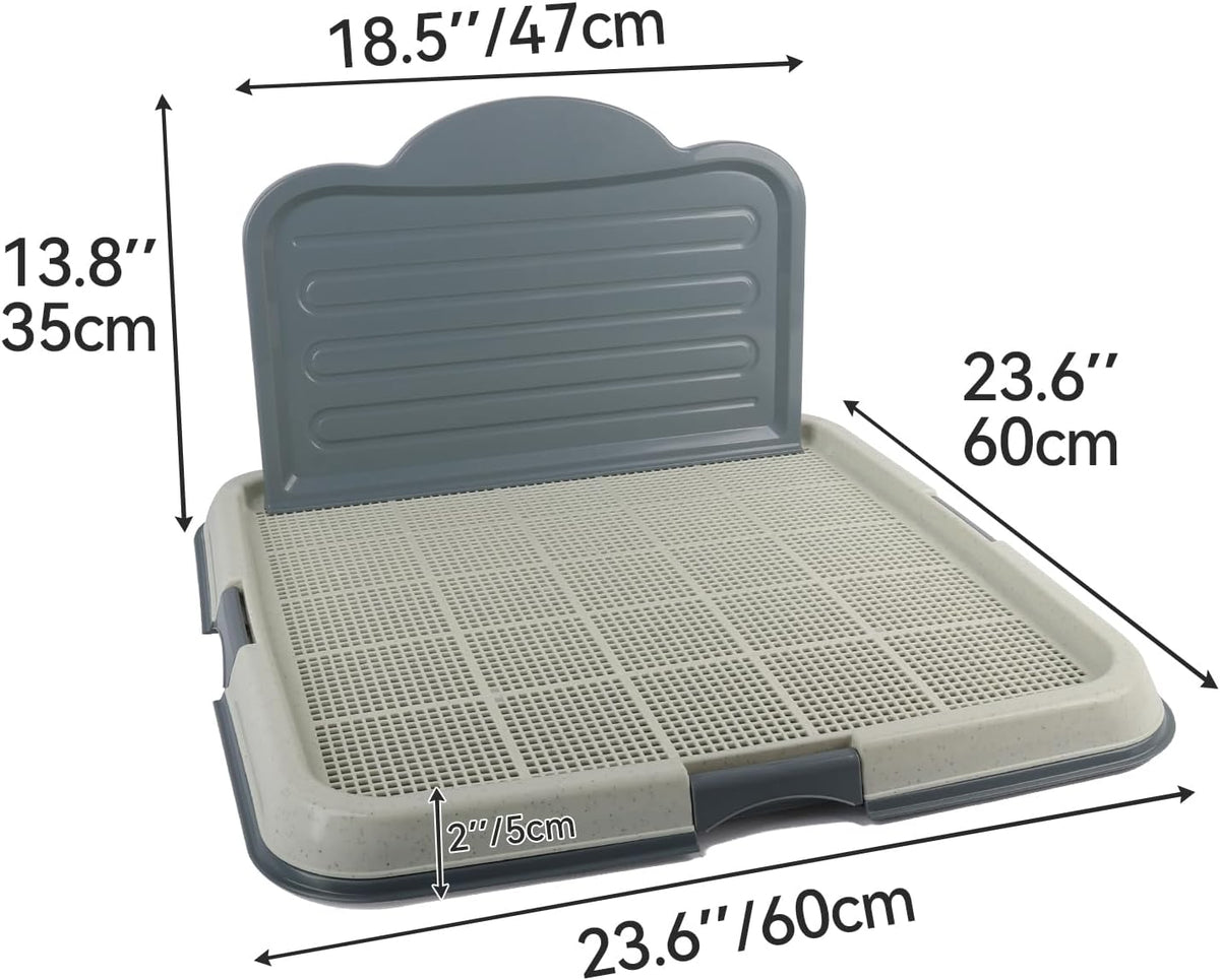 Dog Pee Pad Holder, 23.6"x23.6" Indoor Dog Potty Tray with High Wall Splash Guard for Male Dogs, Mesh Puppy Pad Holder with 4 Pee Pads for Medium Large Dogs, Grey