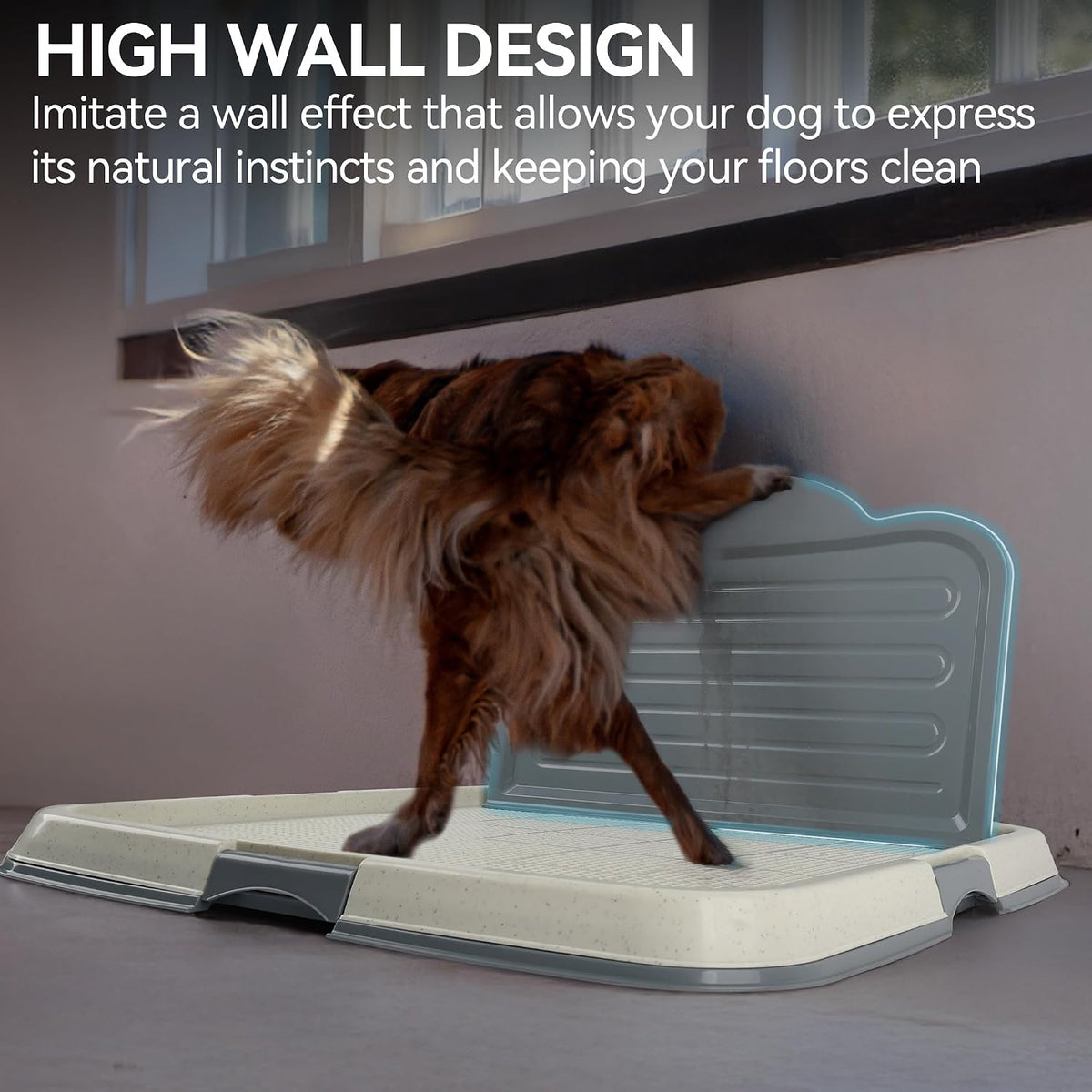 Dog Pee Pad Holder, 23.6"x23.6" Indoor Dog Potty Tray with High Wall Splash Guard for Male Dogs, Mesh Puppy Pad Holder with 4 Pee Pads for Medium Large Dogs, Grey