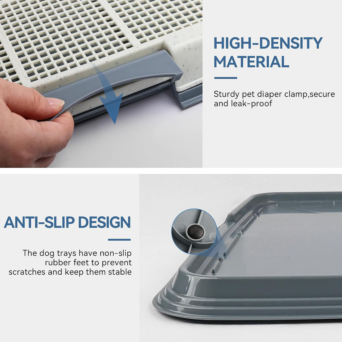 Dog Pee Pad Holder, 23.6"x23.6" Indoor Dog Potty Tray with High Wall Splash Guard for Male Dogs, Mesh Puppy Pad Holder with 4 Pee Pads for Medium Large Dogs, Grey