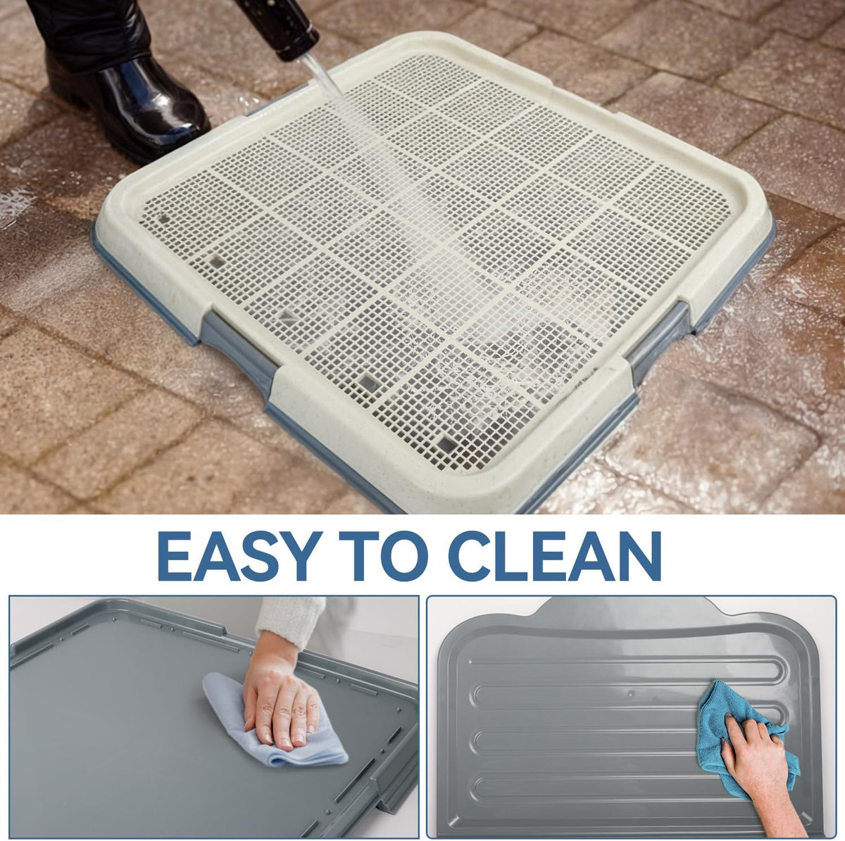 Dog Pee Pad Holder, 23.6"x23.6" Indoor Dog Potty Tray with High Wall Splash Guard for Male Dogs, Mesh Puppy Pad Holder with 4 Pee Pads for Medium Large Dogs, Grey