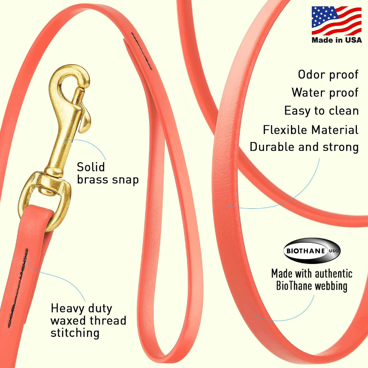 Biothane Working Lead for Dogs 6ft Black - Colors A