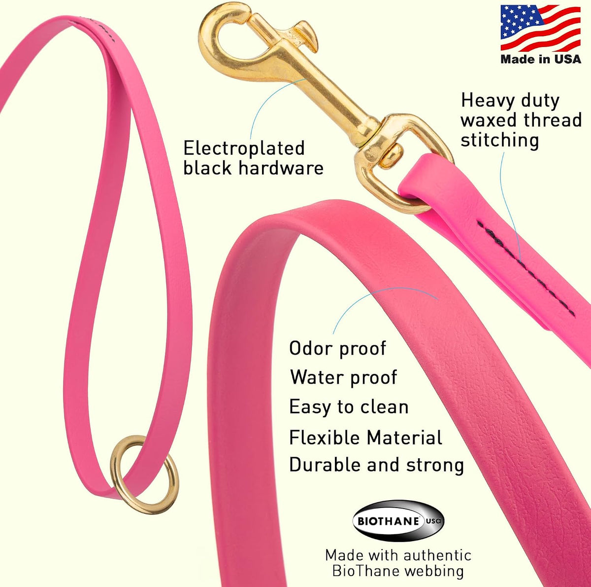 Biothane Working Lead for Dogs 6ft Black - Colors A