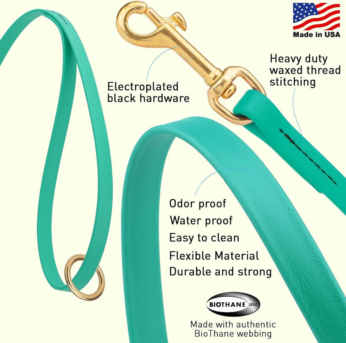 Biothane Working Lead for Dogs 6ft Black - Colors A