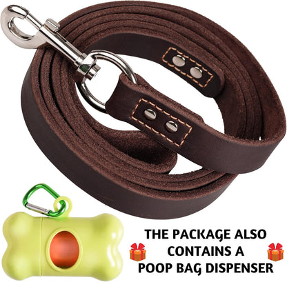 Leather Dog Leash for Large, Medium, and Small Dogs, 6ft x 3/4"