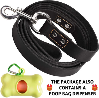 Leather Dog Leash for Large, Medium, and Small Dogs, 6ft x 3/4"