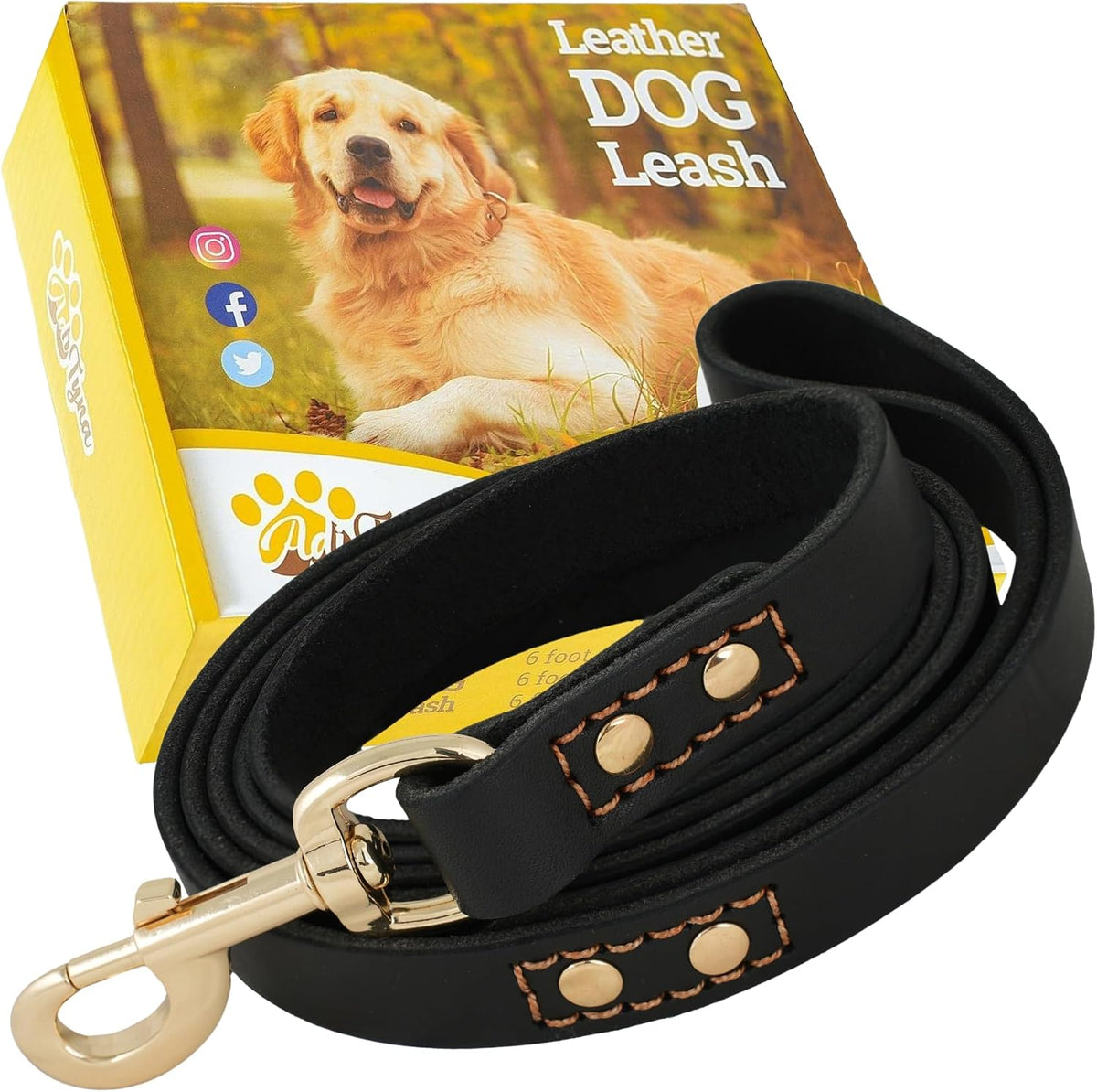 Leather Dog Leash for Large, Medium, and Small Dogs, 6ft x 3/4"