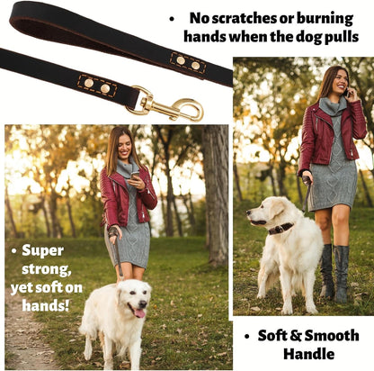 Leather Dog Leash for Large, Medium, and Small Dogs, 6ft x 3/4"