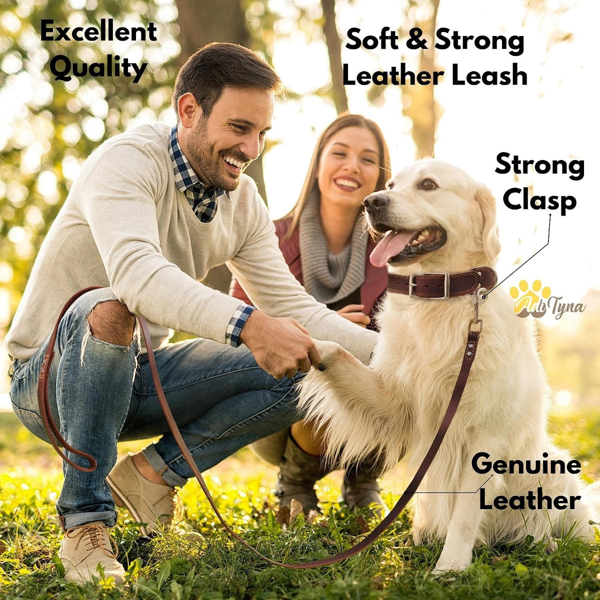 Leather Dog Leash for Large, Medium, and Small Dogs, 6ft x 3/4"