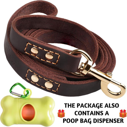 Leather Dog Leash for Large, Medium, and Small Dogs, 6ft x 3/4"