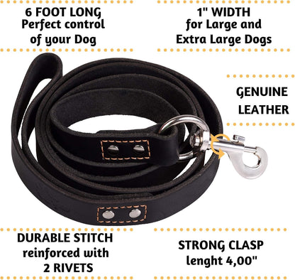 Leather Dog Leash for Large, Medium, and Small Dogs, 6ft x 3/4"