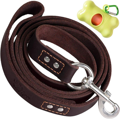 Leather Dog Leash for Large, Medium, and Small Dogs, 6ft x 3/4"