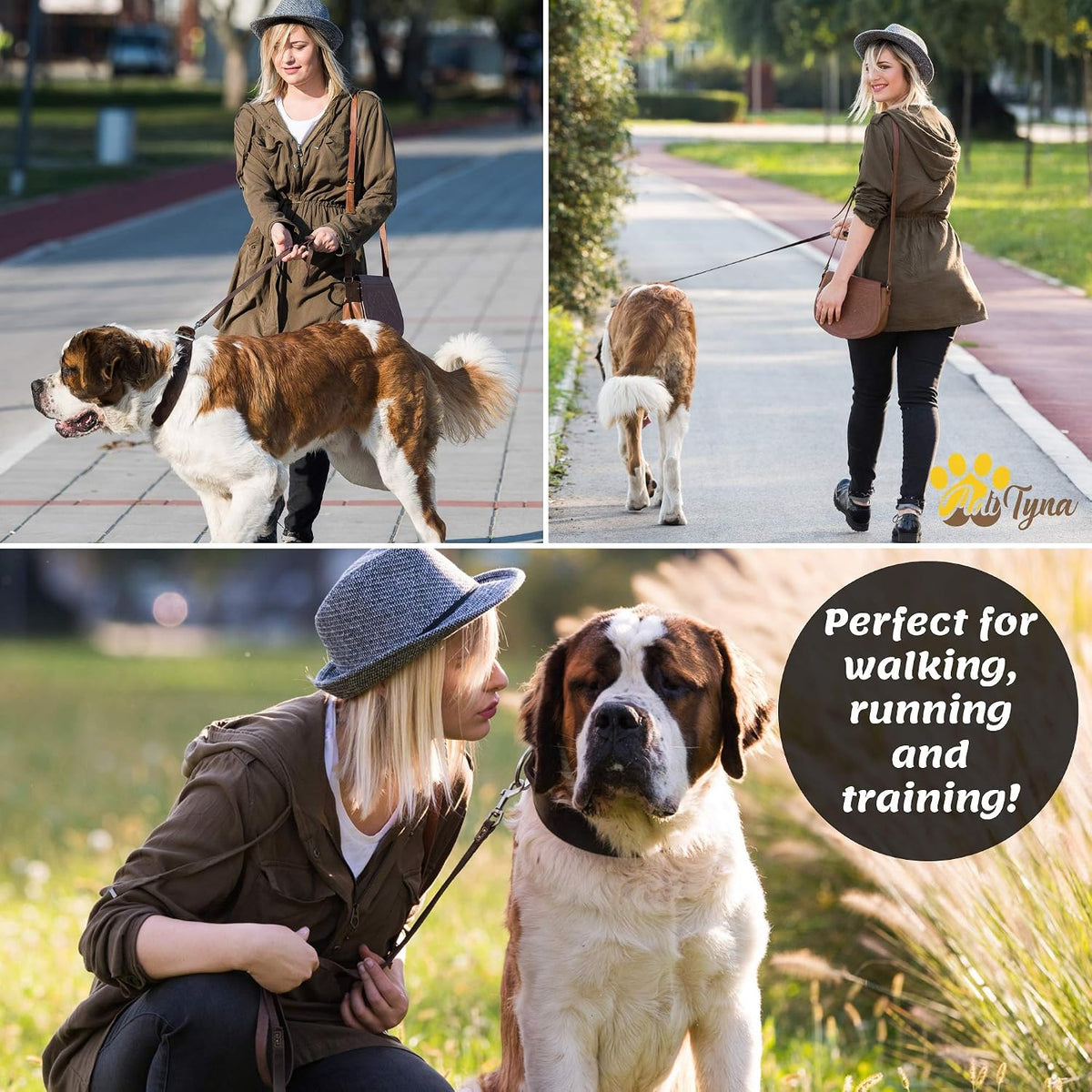 Leather Dog Leash for Large, Medium, and Small Dogs, 6ft x 3/4"