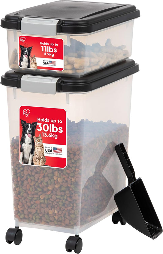30 lb + 11 lb Airtight Pet Food Storage Containers with Wheels