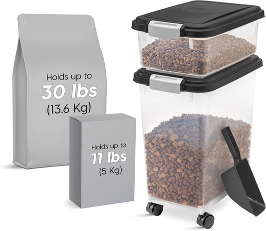 30 lb + 11 lb Airtight Pet Food Storage Containers with Wheels