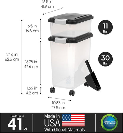 30 lb + 11 lb Airtight Pet Food Storage Containers with Wheels