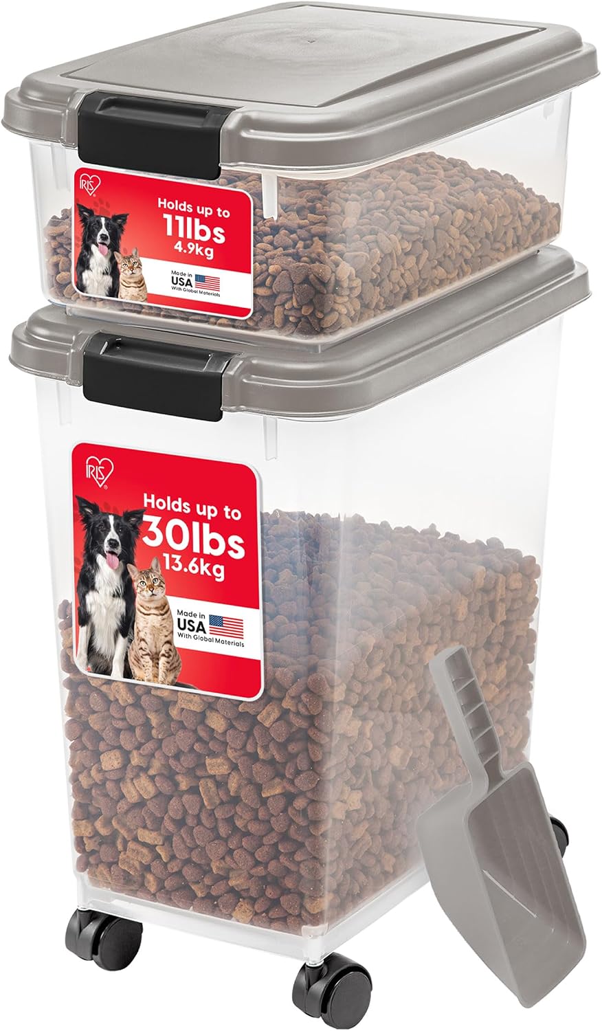 30 lb + 11 lb Airtight Pet Food Storage Containers with Wheels